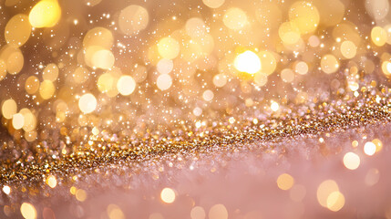 A soft pink background and featuring golden particles