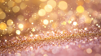 A soft pink background and featuring golden particles