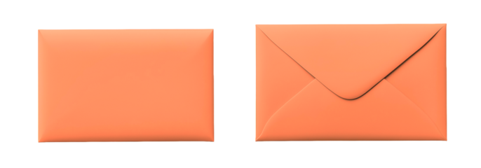 Bold orange envelope front back blank empty copy space product mockup template tangerine coral apricot peach amber stationery cardholder packaging design supply isolated paper mailer invite