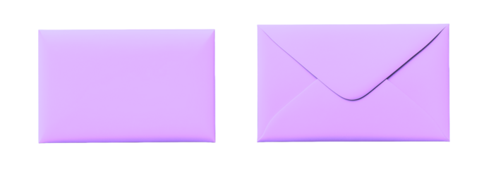 Pastel lavender envelope front back view stationery empty mock up isolated paper design mailer blank copy space invitation violet mauve lilac trendy fun invite card product backdrop empty plain