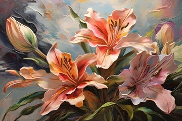 a painting of calla in abstract background , Illustration art oil painting landscape blooming lilies, Minimalist watercolor background of calla lilies