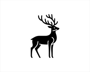 Obraz premium Deer logo design vector template. Deer icon symbol vector illustration. Deer silhouette logo black and white.