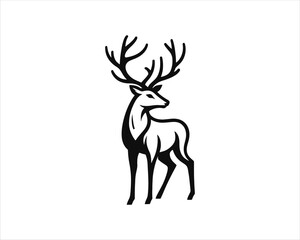 Fototapeta premium Deer logo design vector template. Deer icon symbol vector illustration. Deer silhouette logo black and white.