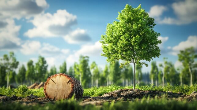 Tree cutting in a gardening and reforestation setting, managed with natural resource conservation techniques.