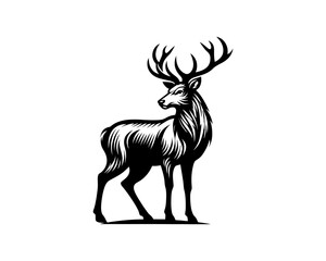 Fototapeta premium Deer logo design vector template. Deer icon symbol vector illustration. Deer silhouette logo black and white.
