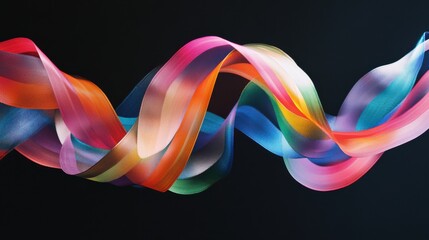 Obraz premium Colorful flowing ribbons on a dark background swirling gracefully