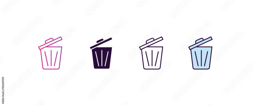 Poster trash can open gradient, line, filled, colored icon. editable vector from tools concept. four differ