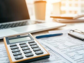 Closeup of tax policy manual next to a calculator and laptop, symbolizing thorough financial planning