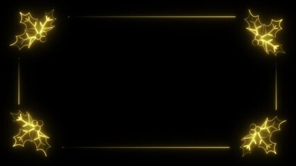 Christmas frame. Gold. Line art. Holiday golden minimalist line. Christmas decoration border. Bright Christmas and New Year design holiday frame. Merry Christmas sign banner. Isolated on black.
