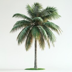 Obraz premium Isolated Coconut Palm Tree on White Background Lush Tropical Foliage, 3D Render for Design and Vacation Concepts