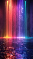 Mesmerizing Glowing Neon Lights Abstract Background with Vibrant Color Spectrum Rays and Luminous Ethereal Atmosphere  Futuristic digital art with dynamic flowing and cascading energy beams