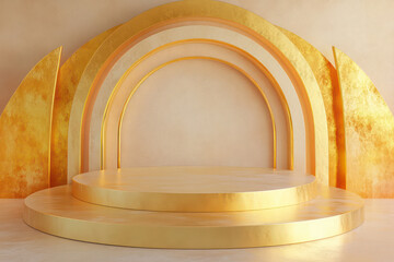golden 3d podium with stone 
