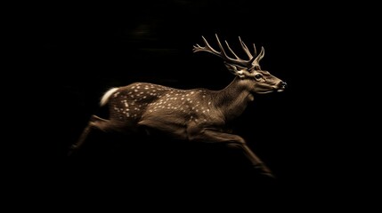 Obraz premium An image made using only the same shade of brown of a deer against a black background. The deerâ€™s delicate antlers and gentle eyes are captured in mid-motion