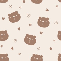 Obraz premium Seamless Pattern Love Bear brown. Cute Background Simple Bear Repeat Illustration Fabric Motif. 