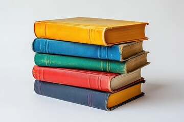 Fototapeta premium Stack of Vintage Books with Colorful Leather Bindings - Education, Knowledge, and History Concept