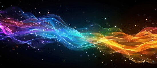 Obraz premium Captivating Cosmic Dance of Luminous Waves and Particles in a Futuristic Digital Universe Vibrant glowing and surreal abstract background with dynamic energy flow shimmering gradients