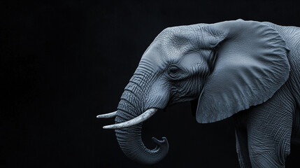 Majestic elephant on a dark background, showcasing its powerful presence.