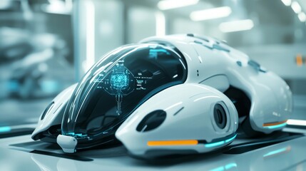 Fototapeta premium A futuristic medical device with a modular design, incorporating soft robotics and nanotechnology, capable of performing surgeries autonomously.