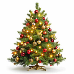 A Christmas tree adorned with colorful ornaments, shimmering lights,