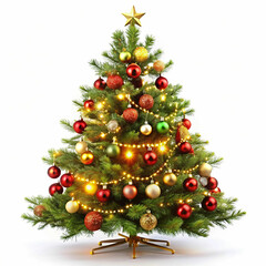 A Christmas tree adorned with colorful ornaments, shimmering lights,