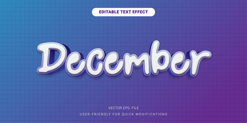 Fototapeta premium December Editable 3D Text Effect with Blend Blue purple Gradient Style