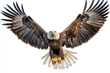 Obraz premium Majestic Bald Eagle in Flight High-Resolution Stock Photo of American Eagle with Wings Spread Wide Against White Background