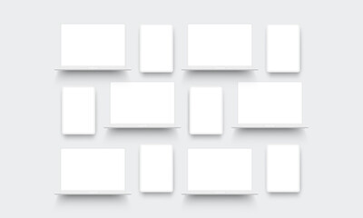 Clay Laptops And Tablets, Blank Screens, for Display Web-Sites or App Design. Vector Illustration