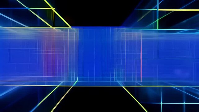 layers of translucent squares moving in a synchronized flow, resembling dynamic data visualization