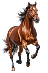 Obraz premium Stunning Chestnut Horse in Motion Dynamic Action Shot of a Running Horse with Flowing Mane and Tail Isolated on White Background.