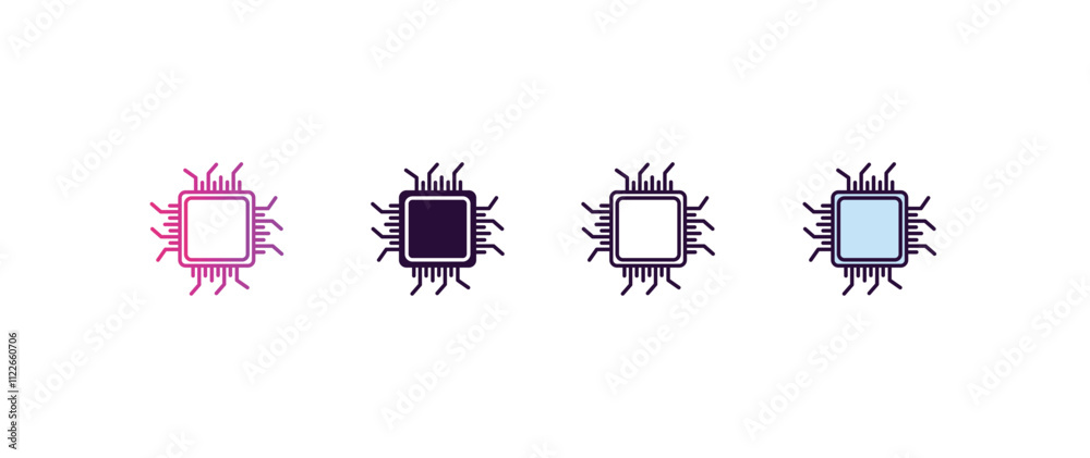 Poster computer micro chip gradient, line, filled, colored icon. editable vector from computer concept. fou