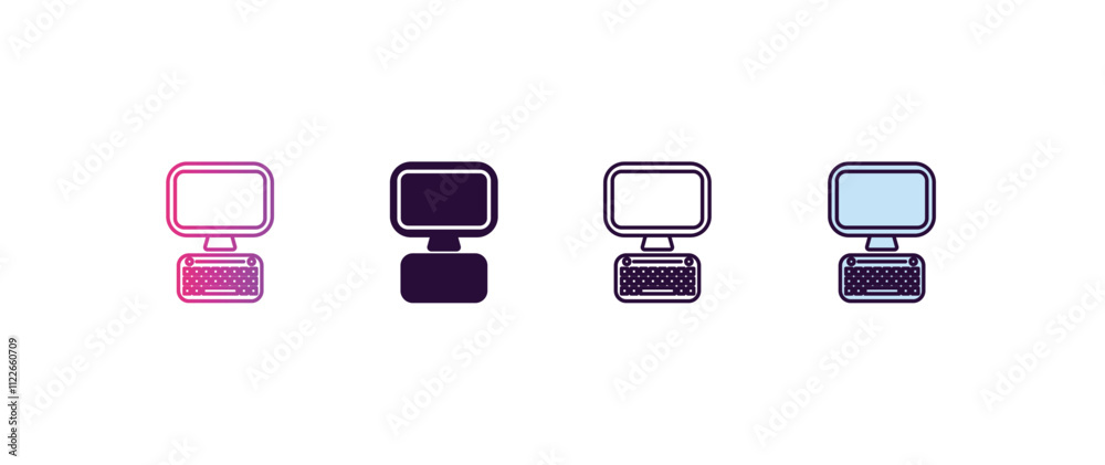 Poster full computer gradient, line, filled, colored icon. editable vector from computer concept. four diff