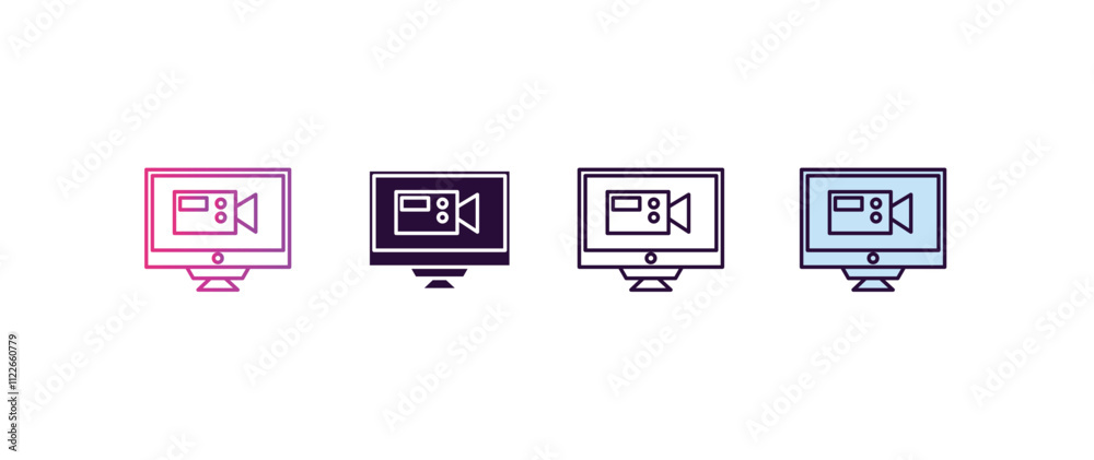 Poster computer video gradient, line, filled, colored icon. editable vector from computer concept. four dif