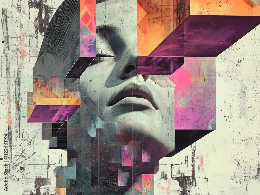 Poster visualizing consciousness expansion through geometric mind breaks in an abstract space environmenta 