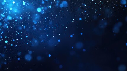 Obraz premium A dark blue abstract background featuring a glow particle effect. The image includes abstract blue lights and star particles, forming a captivating scene with dots on a dark background.