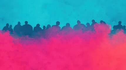 Fototapeta premium Silhouettes of People Against a Vibrant Colorful Gradient Background