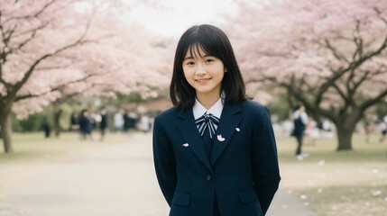 卒業式の日の女子中学生/Junior high school girls on graduation day