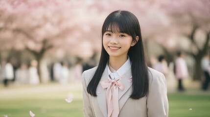 卒業式の日の女子中学生/Junior high school girls on graduation day