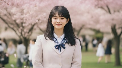 卒業式の日の女子中学生/Junior high school girls on graduation day