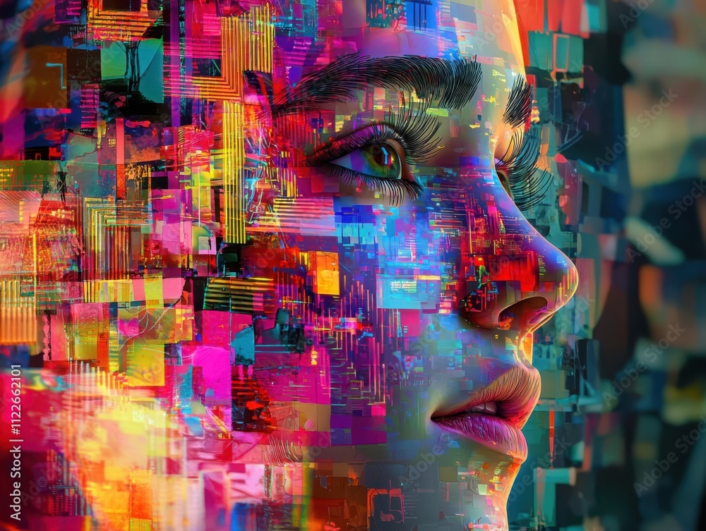 Poster visualizing emotional algorithmscolor-coded feelings translated in a digital art environment from an