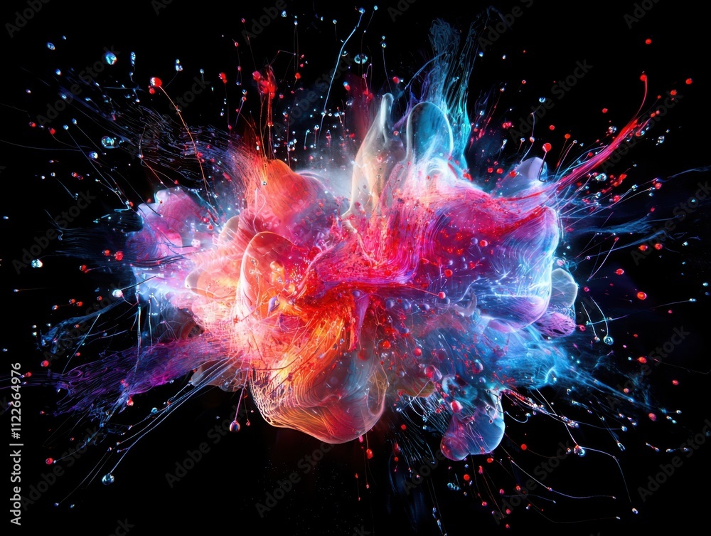 Poster exploding creativityinnovative neurological brain networks bursting with ideas in an abstract enviro