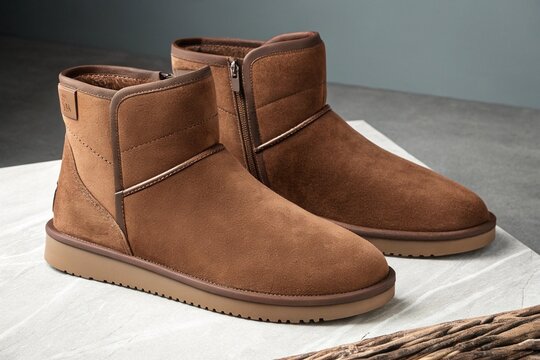 A pair of mocha mousse uggs with a zipper on the side