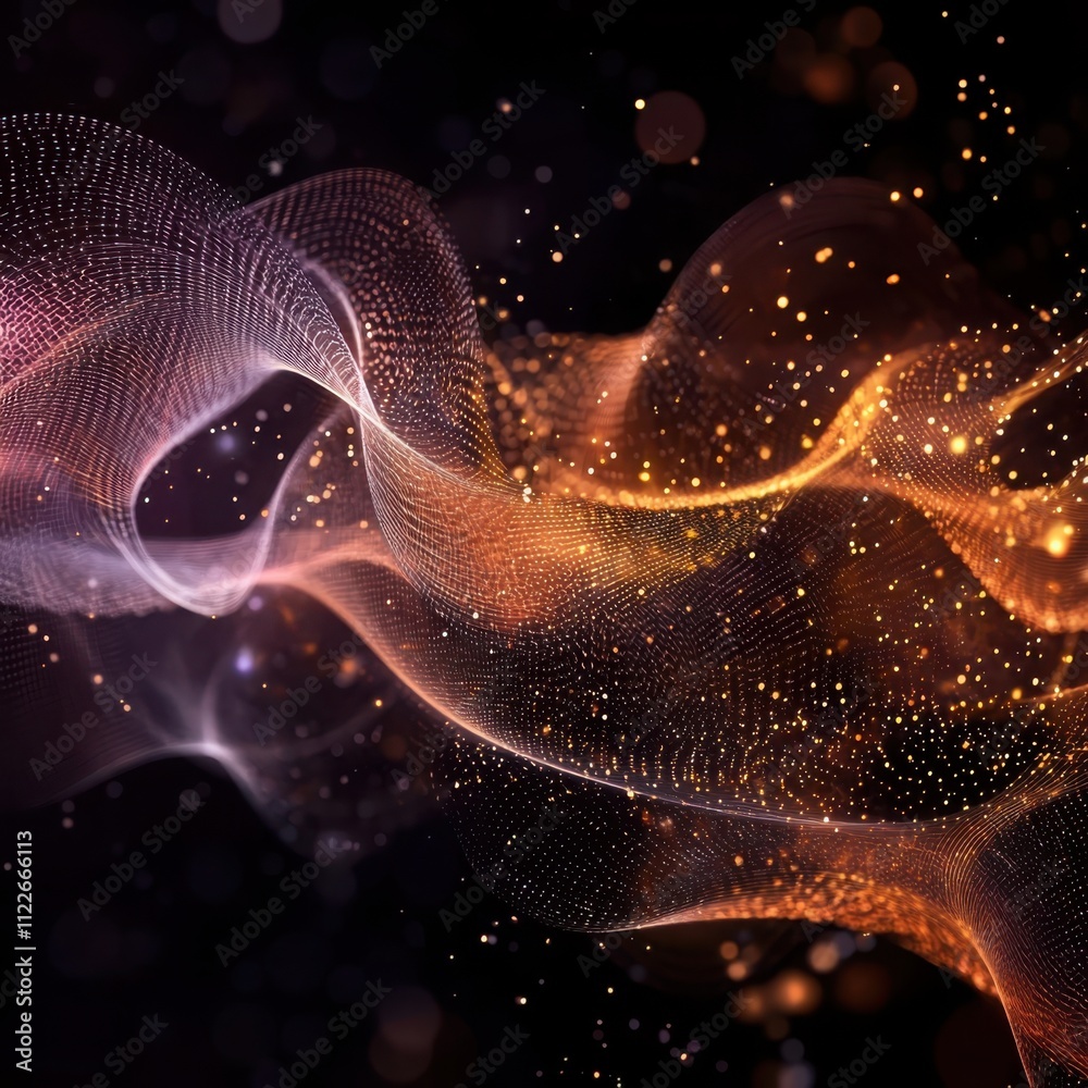 Poster exploring quantum physicsabstract particle interactions in a visualized environment from a scientifi