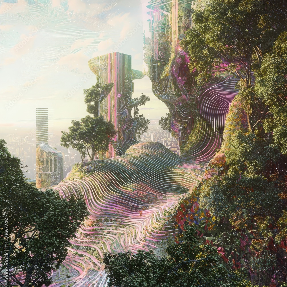 Poster visualizing technological intuitionpredictive algorithms as living entities in urban landscapes usin