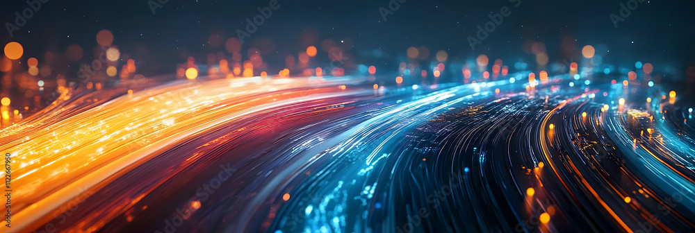 Poster dynamic ai data flow background with streams of light