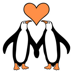 Two Romantic Penguins Couple Love 2 Lovers Heart Design Lover Art Vector Illustration Card T-Shirt Poster Sticker Graphic Print Decorative Drawing Isolated Logo Decoration Symbol Creative Cool Style
