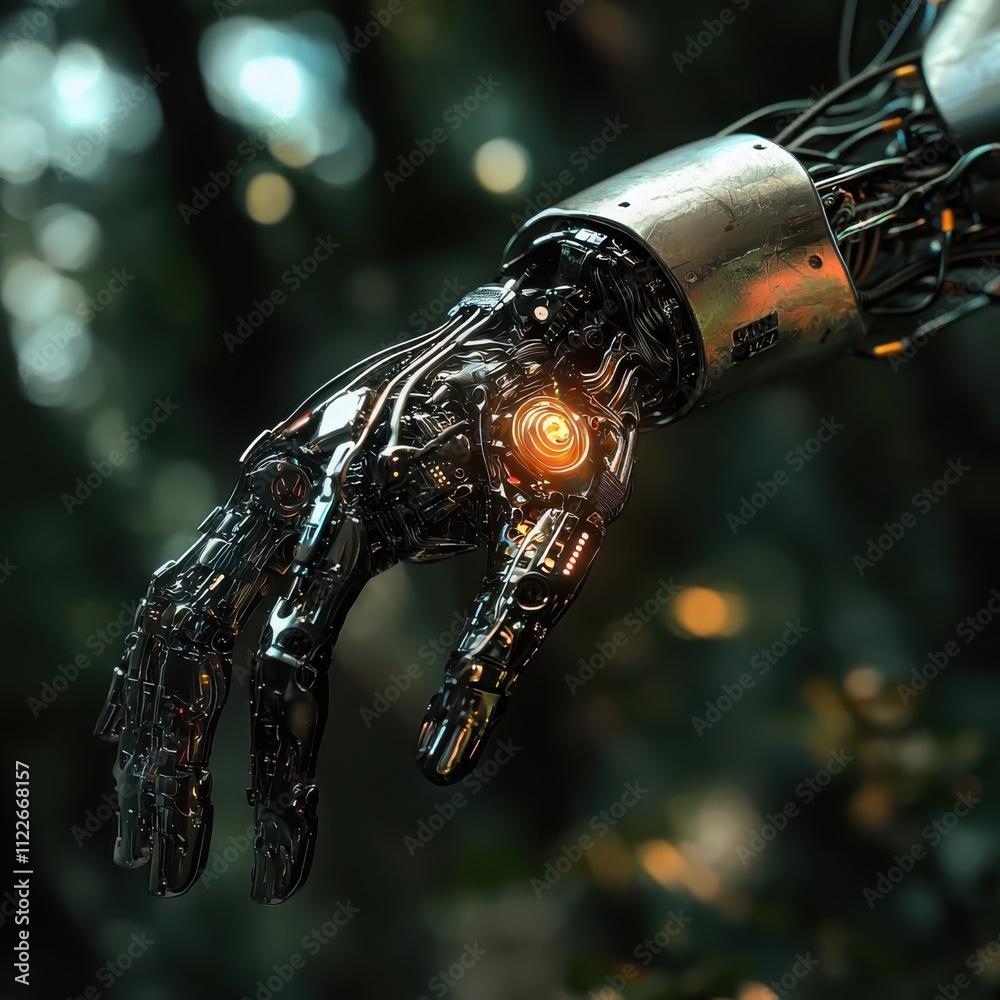 Poster exploring transhumanist evolutionvisualizing human-technology integration in futuristic environments