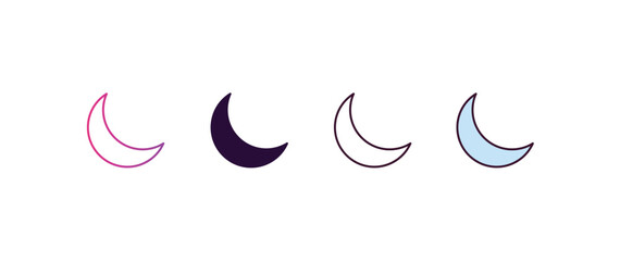 Obraz premium crescent moon gradient, line, filled, colored icon. editable vector from astronomy concept. four different style crescent moon icon isolated on white background
