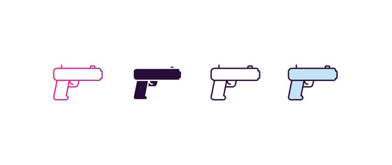 gun gradient, line, filled, colored icon. editable vector from army and military concept. four different style gun icon isolated on white background