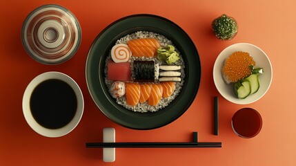 Delicious Japanese Sushi Rice Bowl With Sides