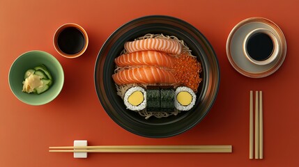 Delicious Japanese Cuisine Featuring Salmon And Noodles